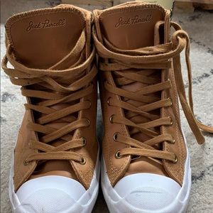 Converse Jack Purcell brown leather high tops